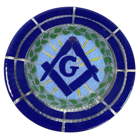 Masonic Plate Signed Silva ’81 Blue Square Compass G Freemason Symbol 7” - Picture 5 of 5